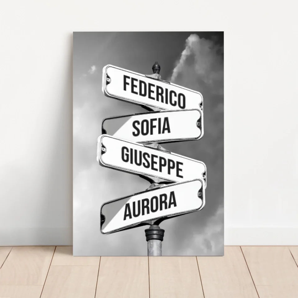 Tela personalizzata "Segnale stradale vintage per famiglie"