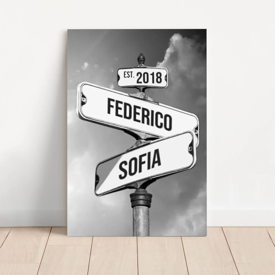Tela personalizzata "Cartello stradale vintage per coppie"