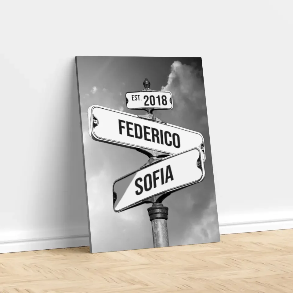 Tela personalizzata "Cartello stradale vintage per coppie"