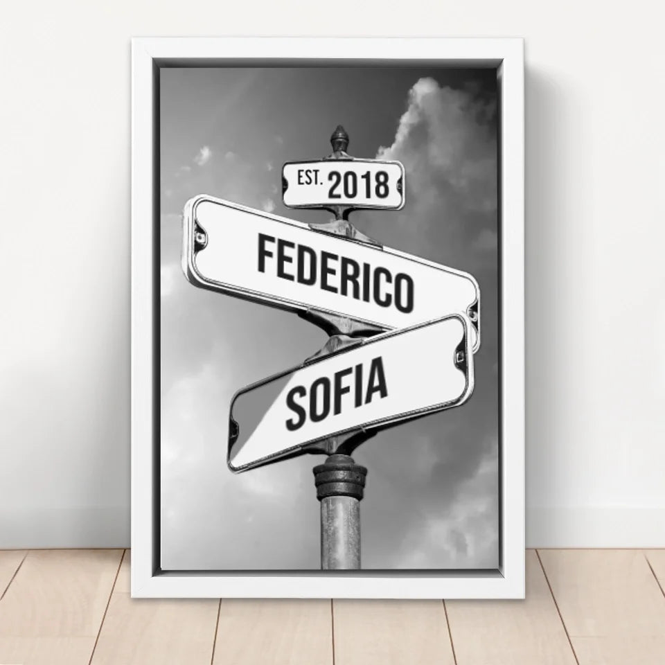 Tela personalizzata "Cartello stradale vintage per coppie"