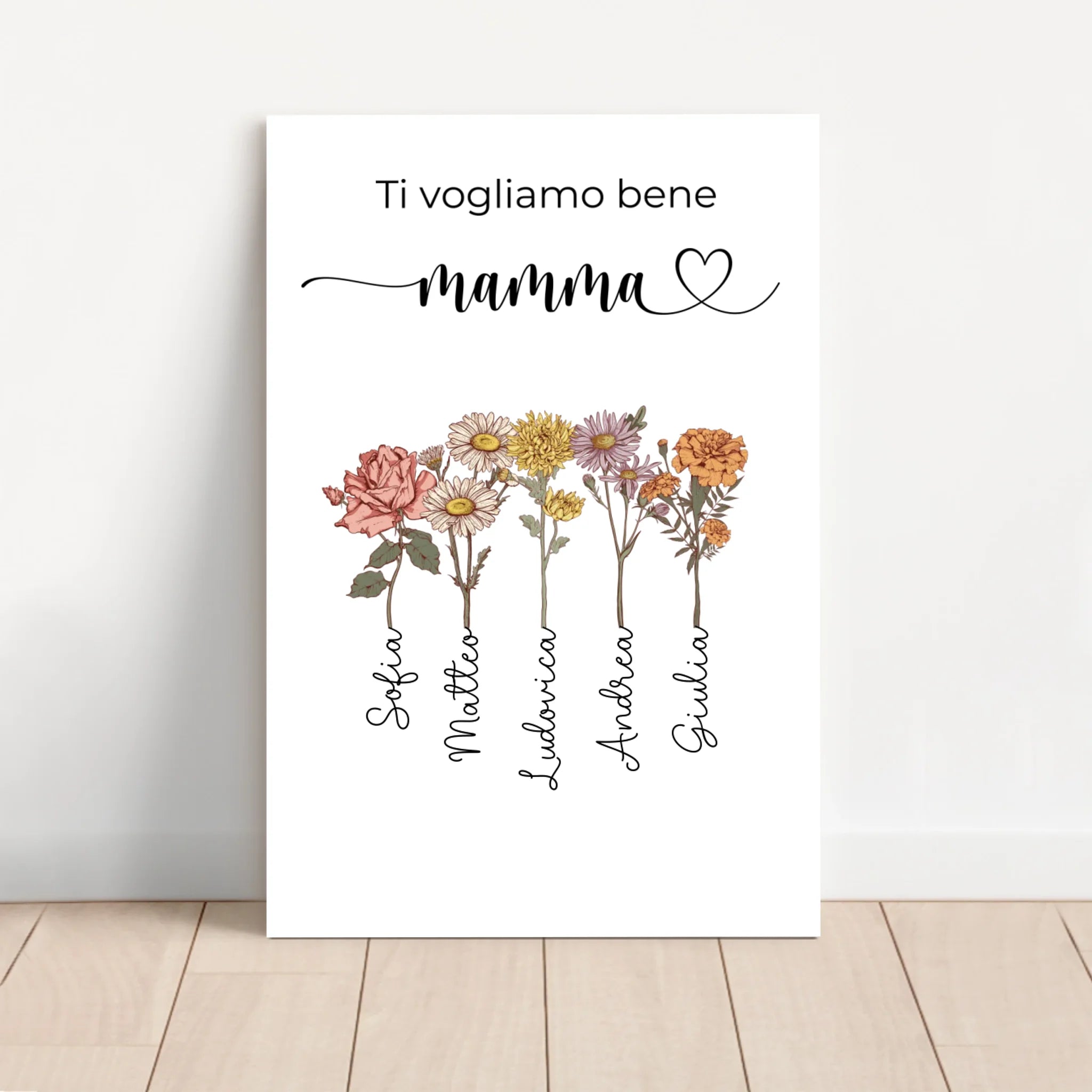 Tela personalizzata "Fiori per la mamma - Ti vogliamo bene"