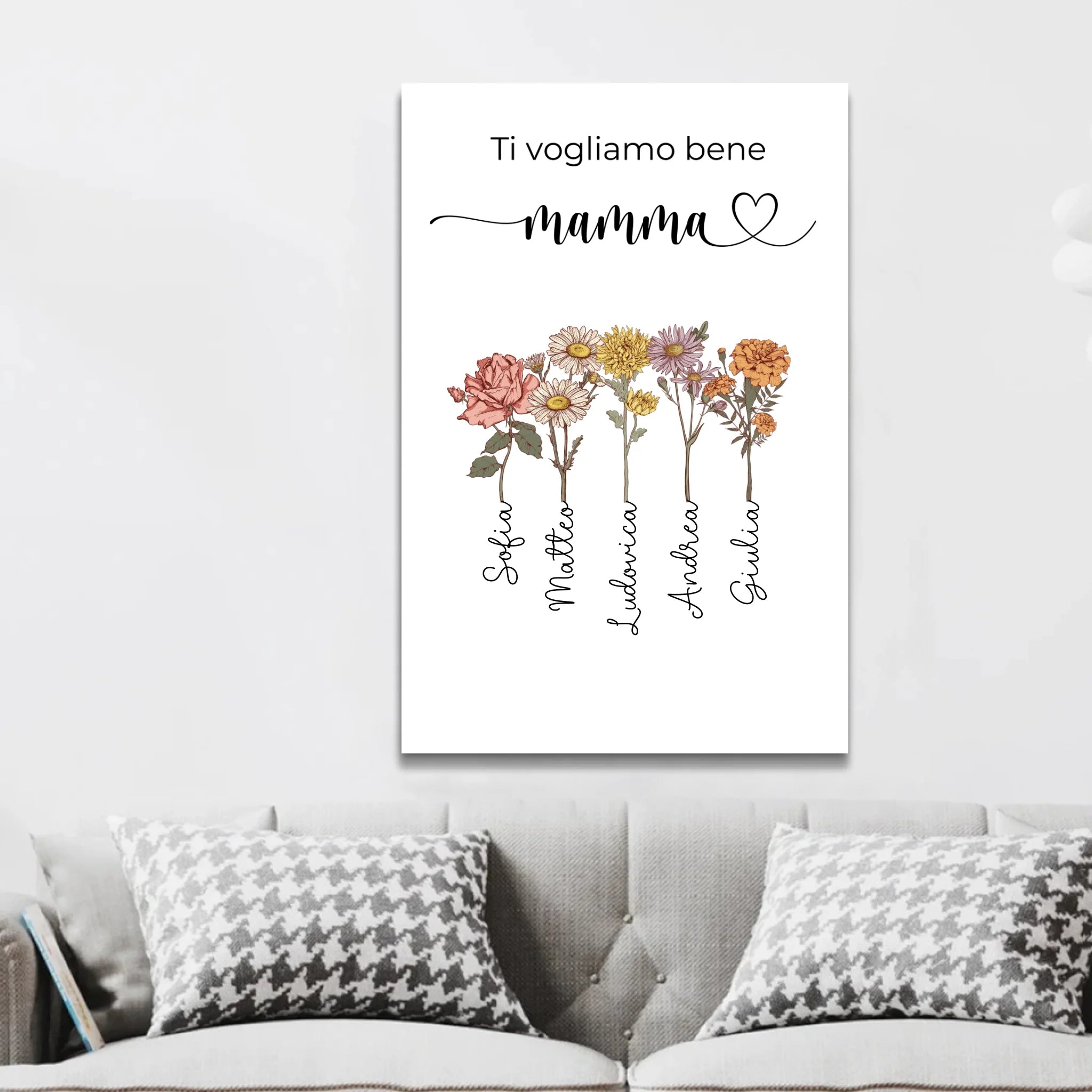 Tela personalizzata "Fiori per la mamma - Ti vogliamo bene"