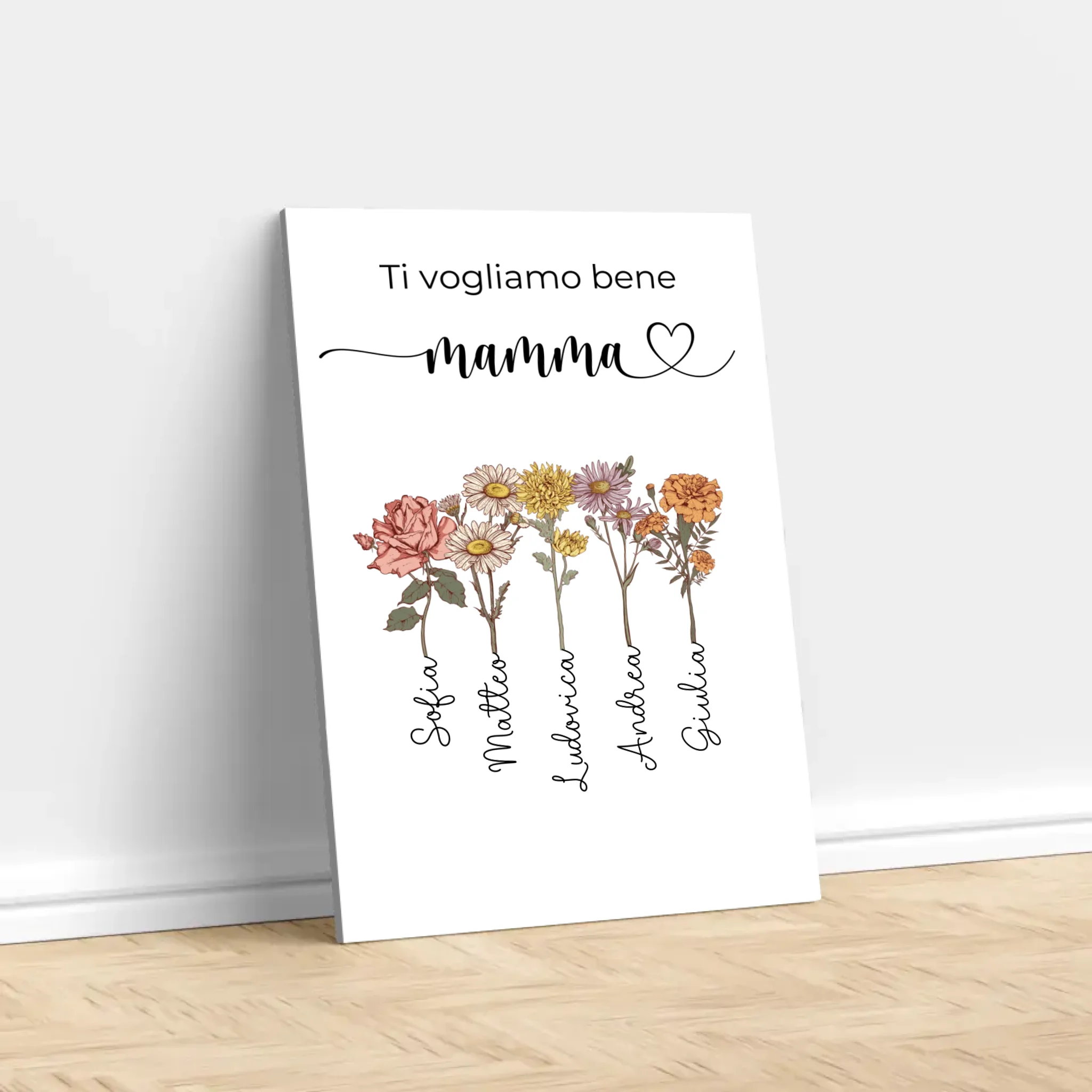 Tela personalizzata "Fiori per la mamma - Ti vogliamo bene"