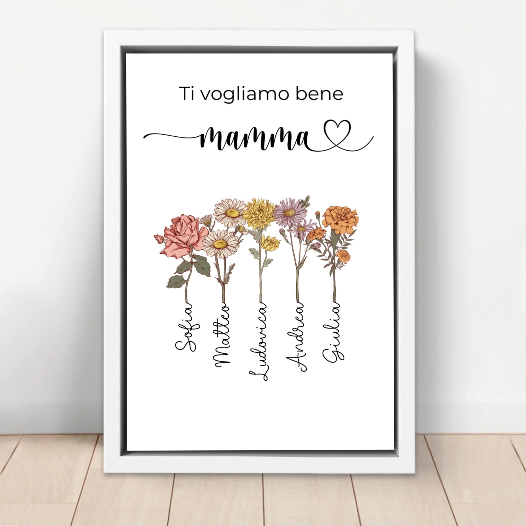 Tela personalizzata "Fiori per la mamma - Ti vogliamo bene"