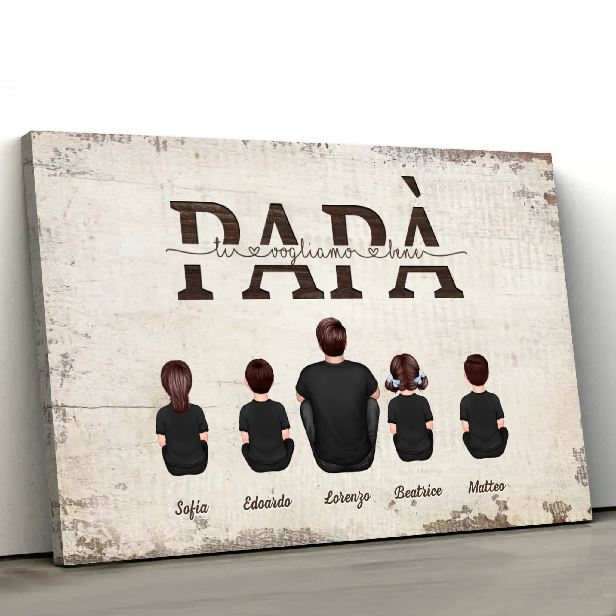 Tela personalizzata “Papà, ti vogliamo bene - Con i membri della famiglia”