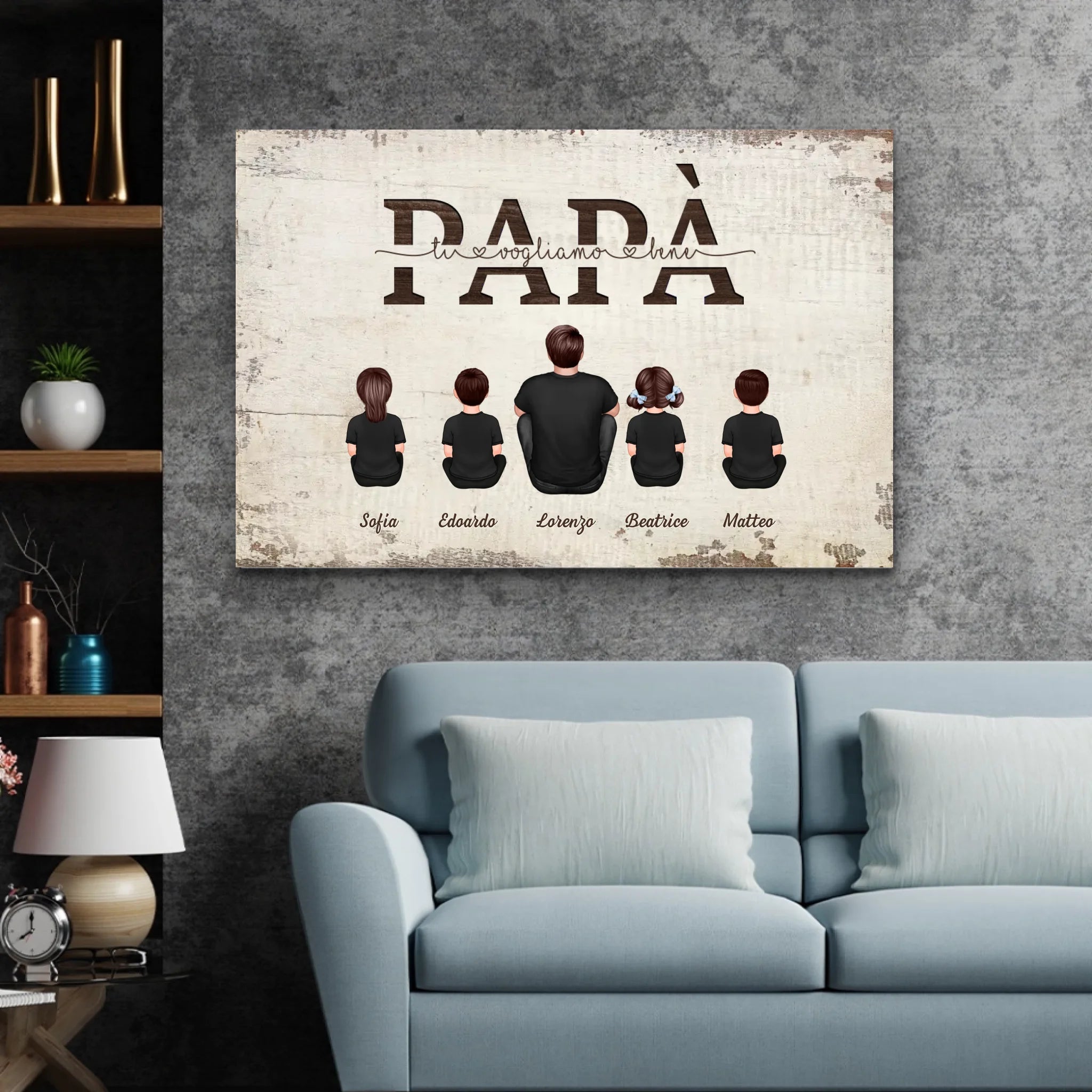 Tela personalizzata “Papà, ti vogliamo bene - Con i membri della famiglia”