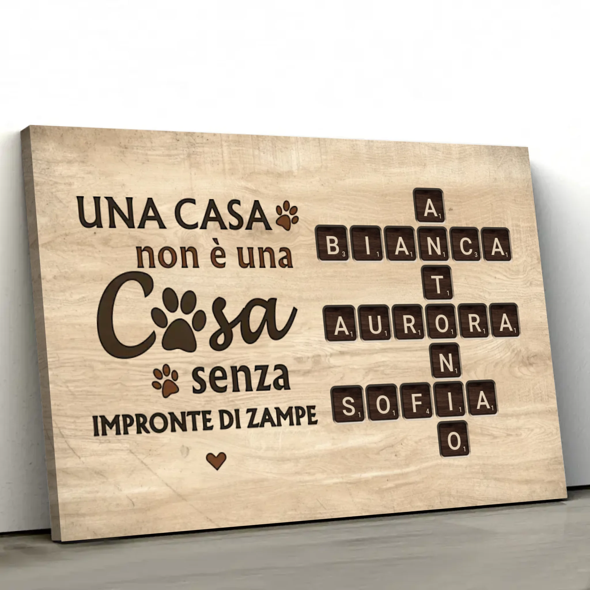 Tela personalizzata “Una casa non è una casa senza impronte di zampe - Aspetto legno"