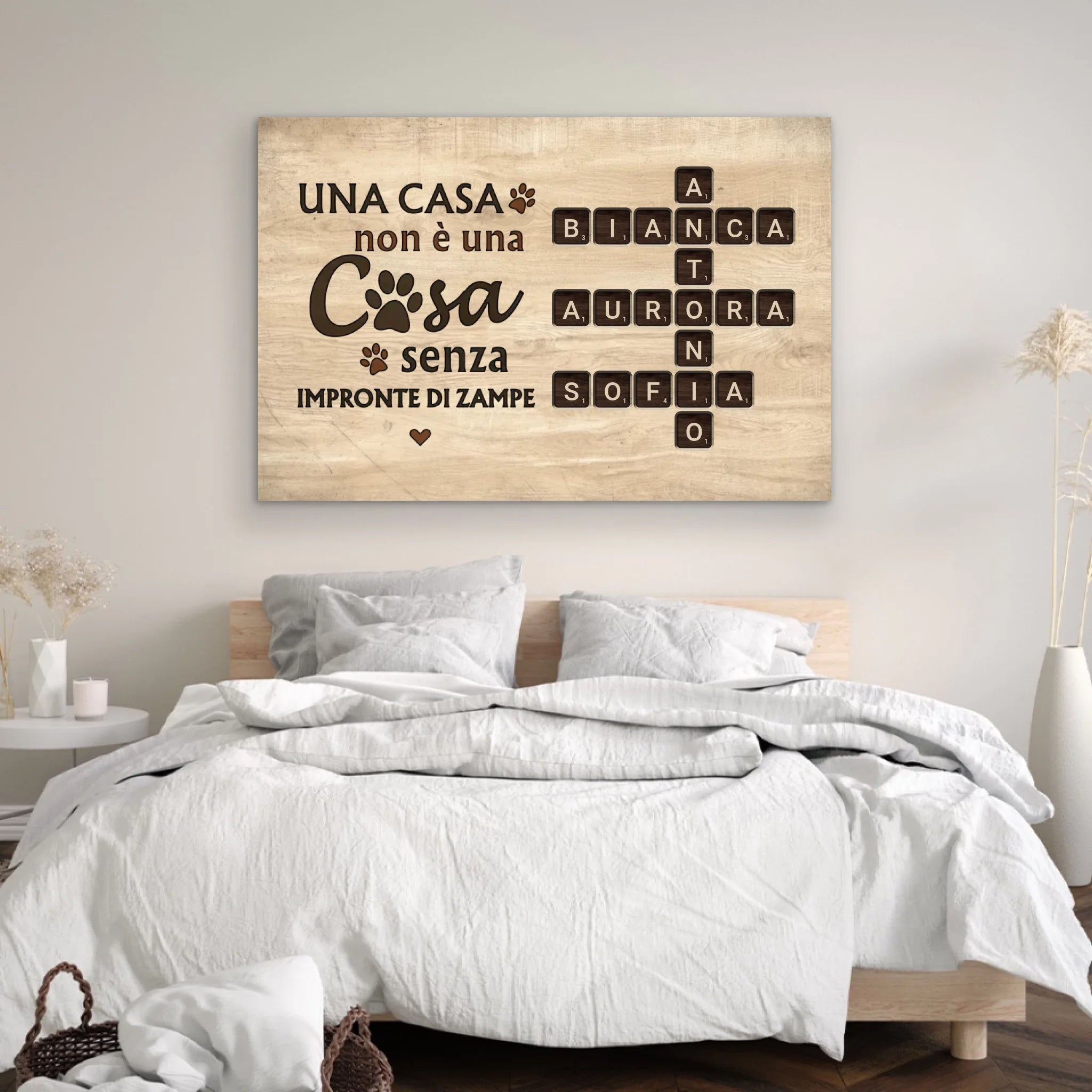 Tela personalizzata “Una casa non è una casa senza impronte di zampe - Aspetto legno"