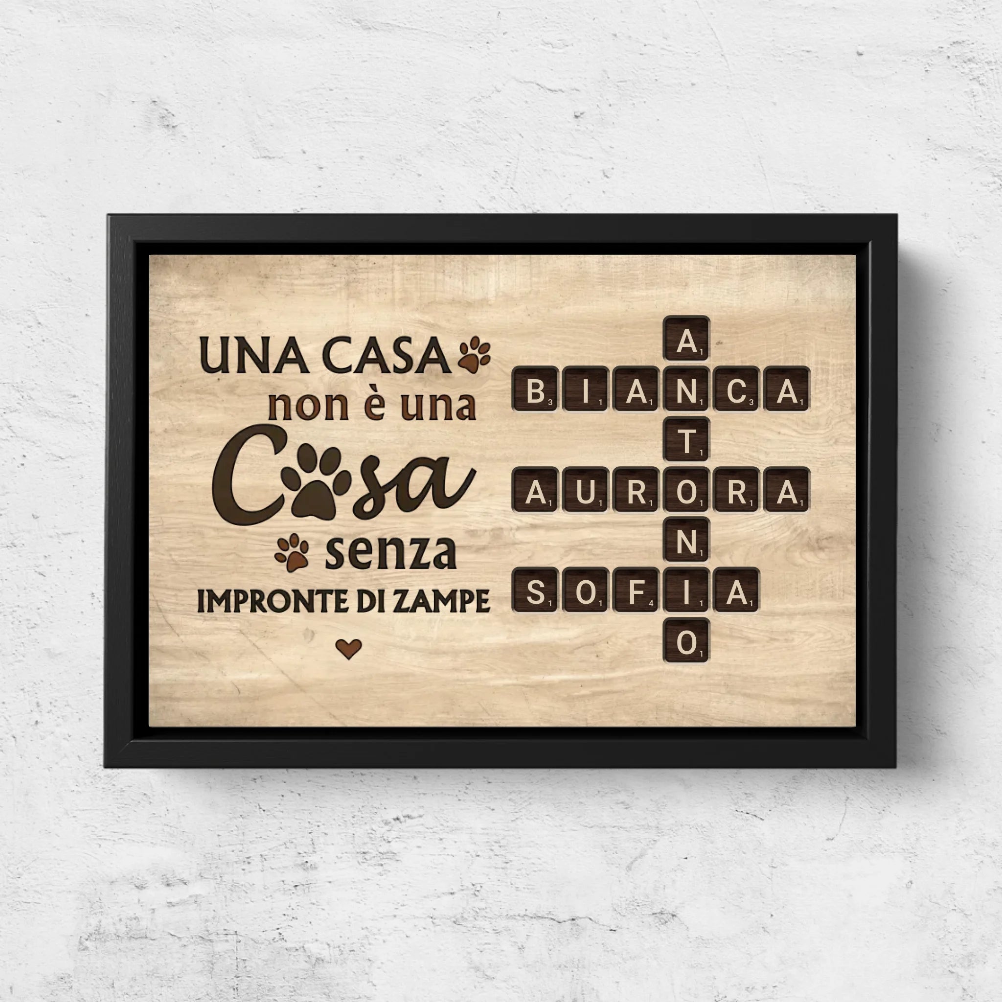 Tela personalizzata “Una casa non è una casa senza impronte di zampe - Aspetto legno"