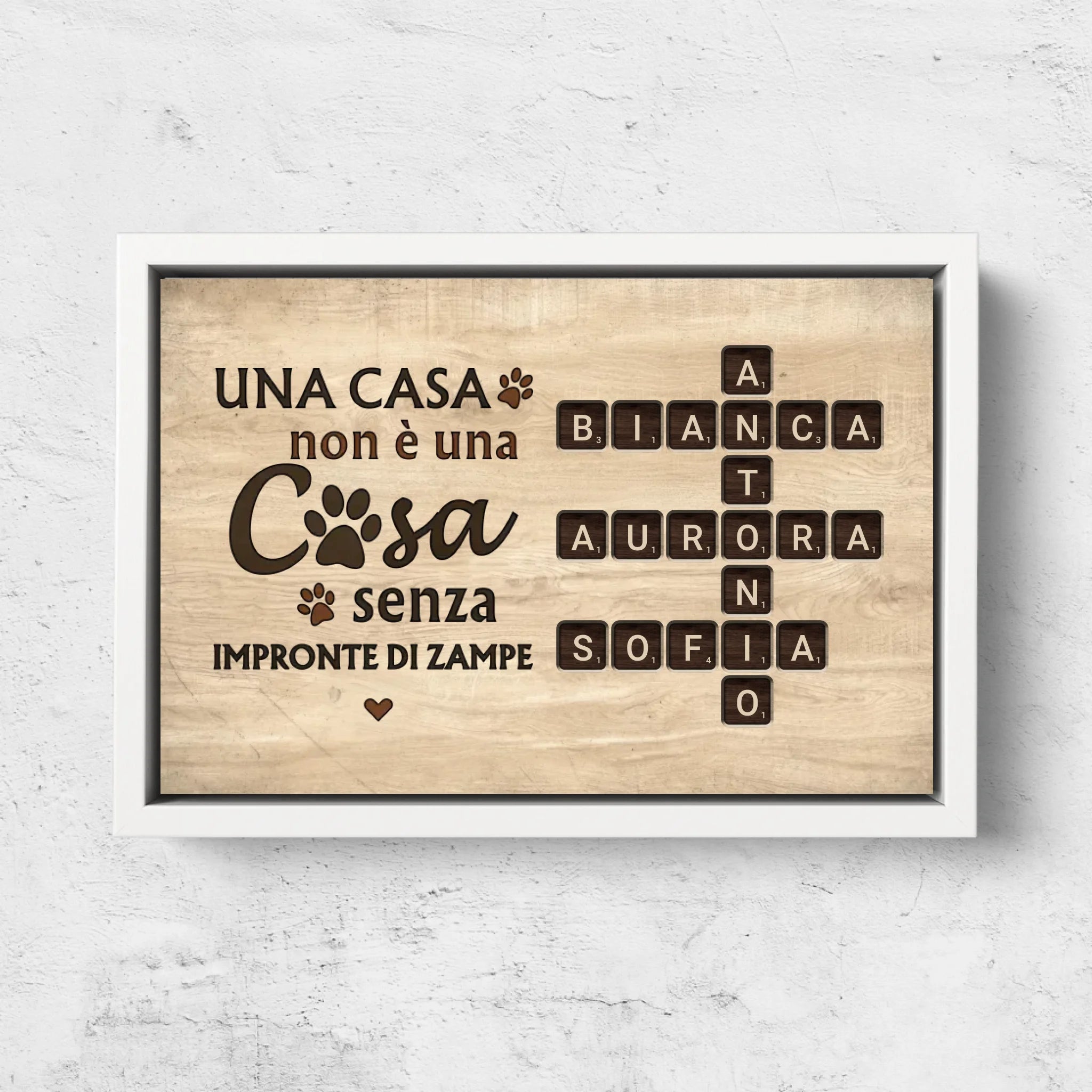 Tela personalizzata “Una casa non è una casa senza impronte di zampe - Aspetto legno"