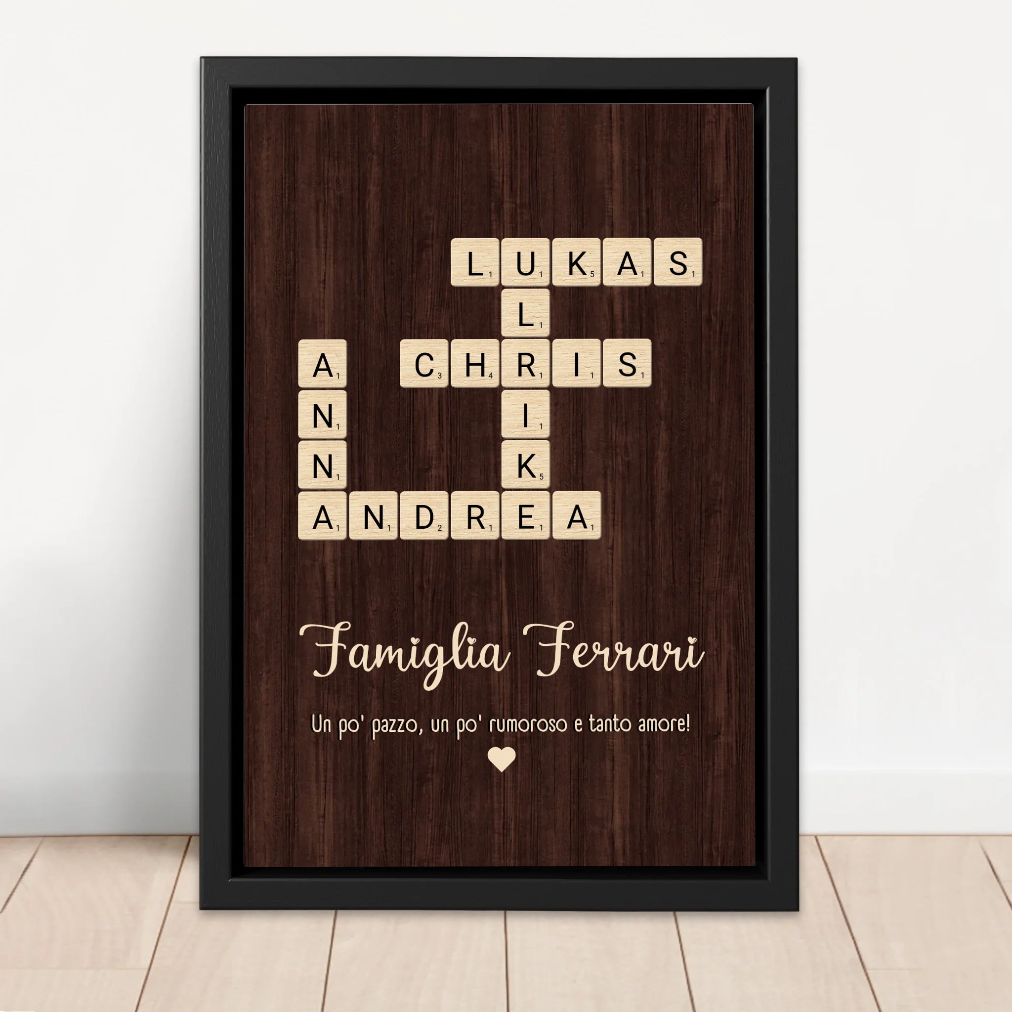 Tela personalizzata “Un po‘ pazzo, un po’ rumoroso e tanto amore - Cruciverba verticale”