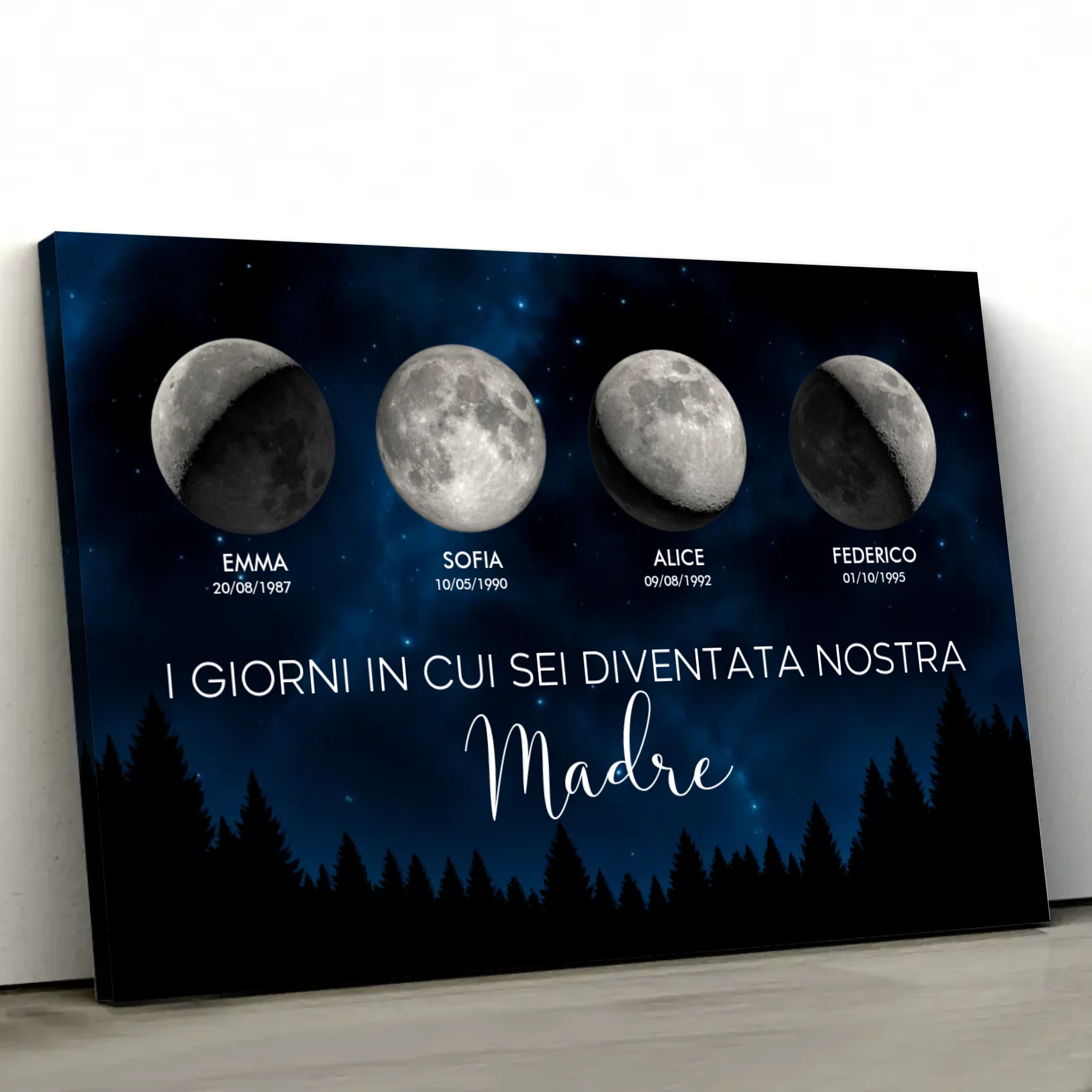 Tela personalizzata "Fase lunare - I giorni in cui sei diventata nostra madre"