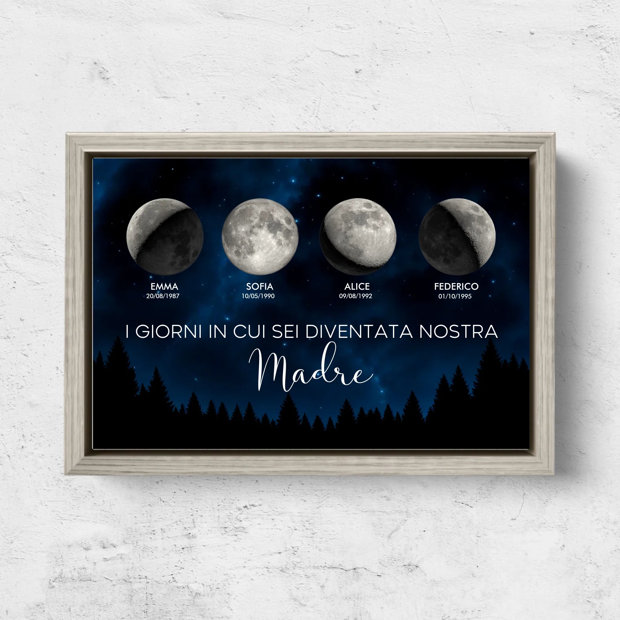 Tela personalizzata "Fase lunare - I giorni in cui sei diventata nostra madre"