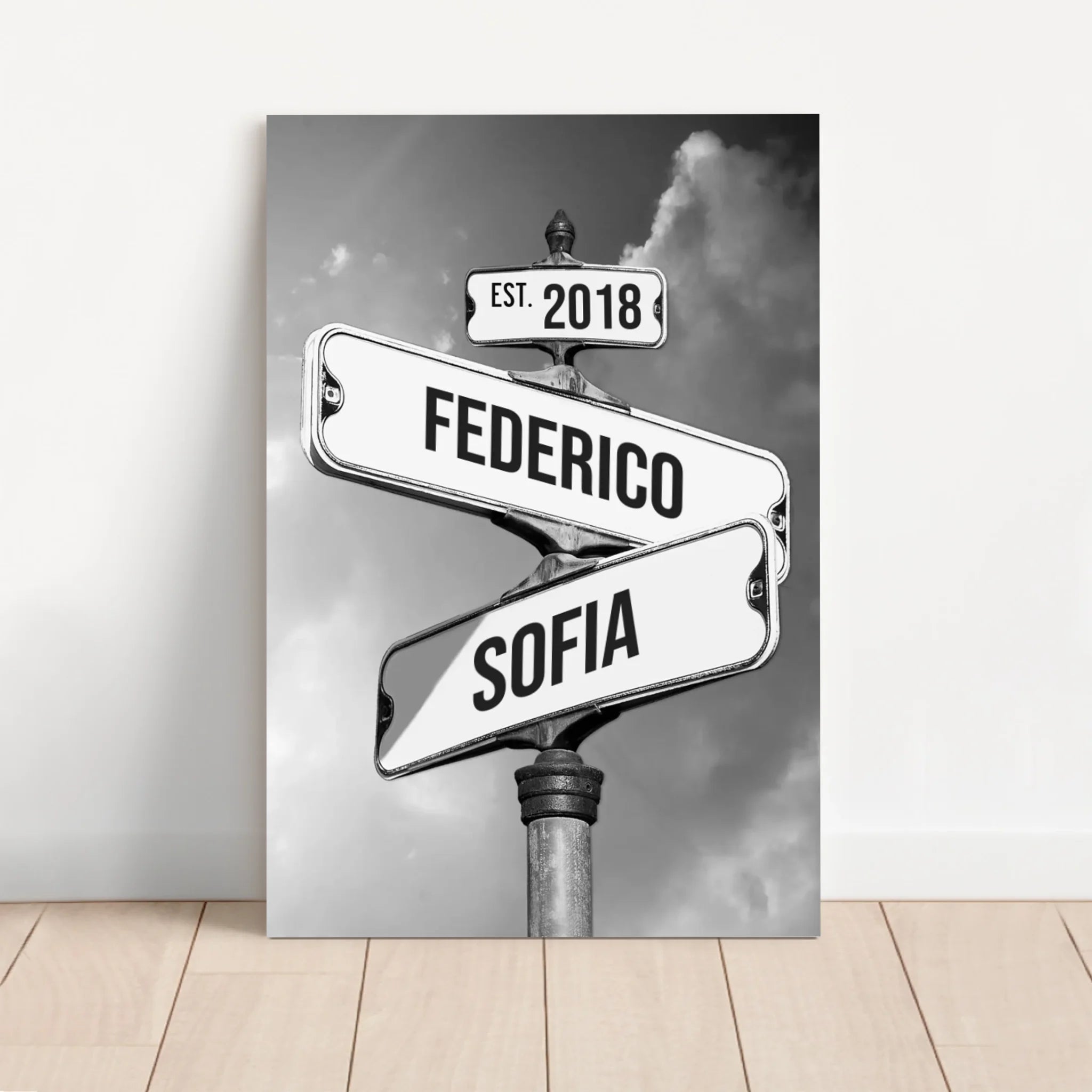 Tela personalizzata "Cartello stradale vintage per coppie"