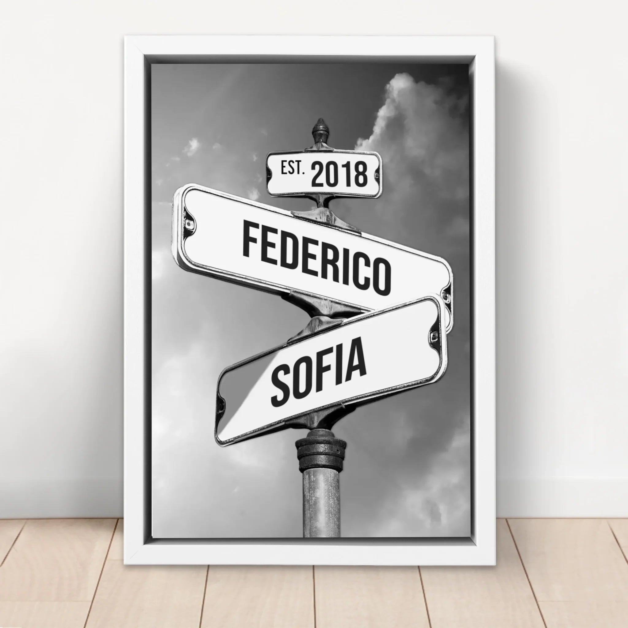 Tela personalizzata "Cartello stradale vintage per coppie"
