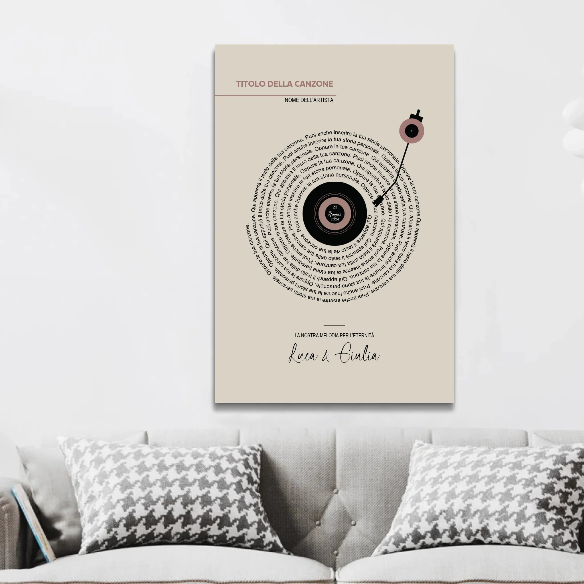 Tela personalizzata – Testi di canzoni vinile retrò