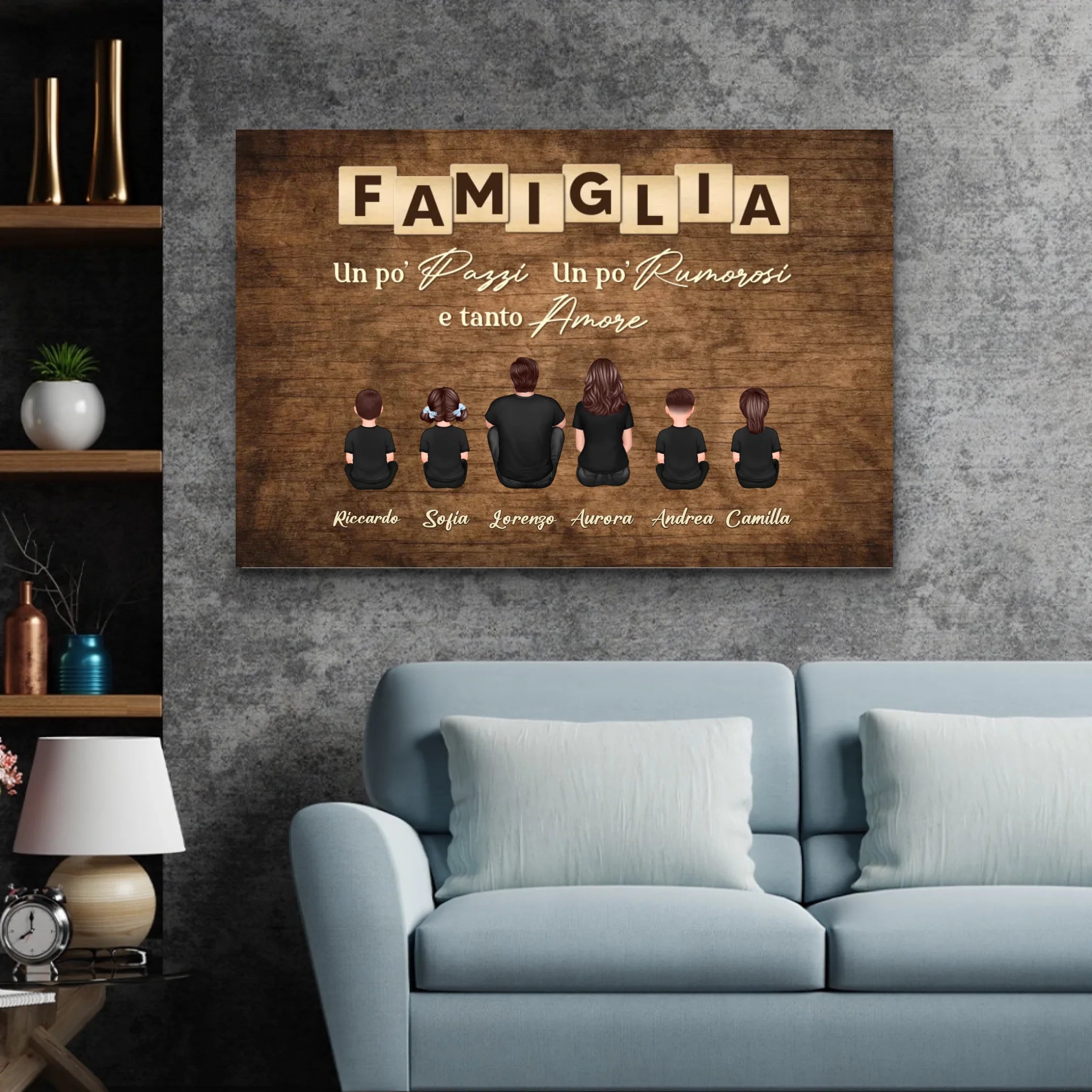 Tela personalizzata "Famiglia, follia, chiasso e tanto amore"