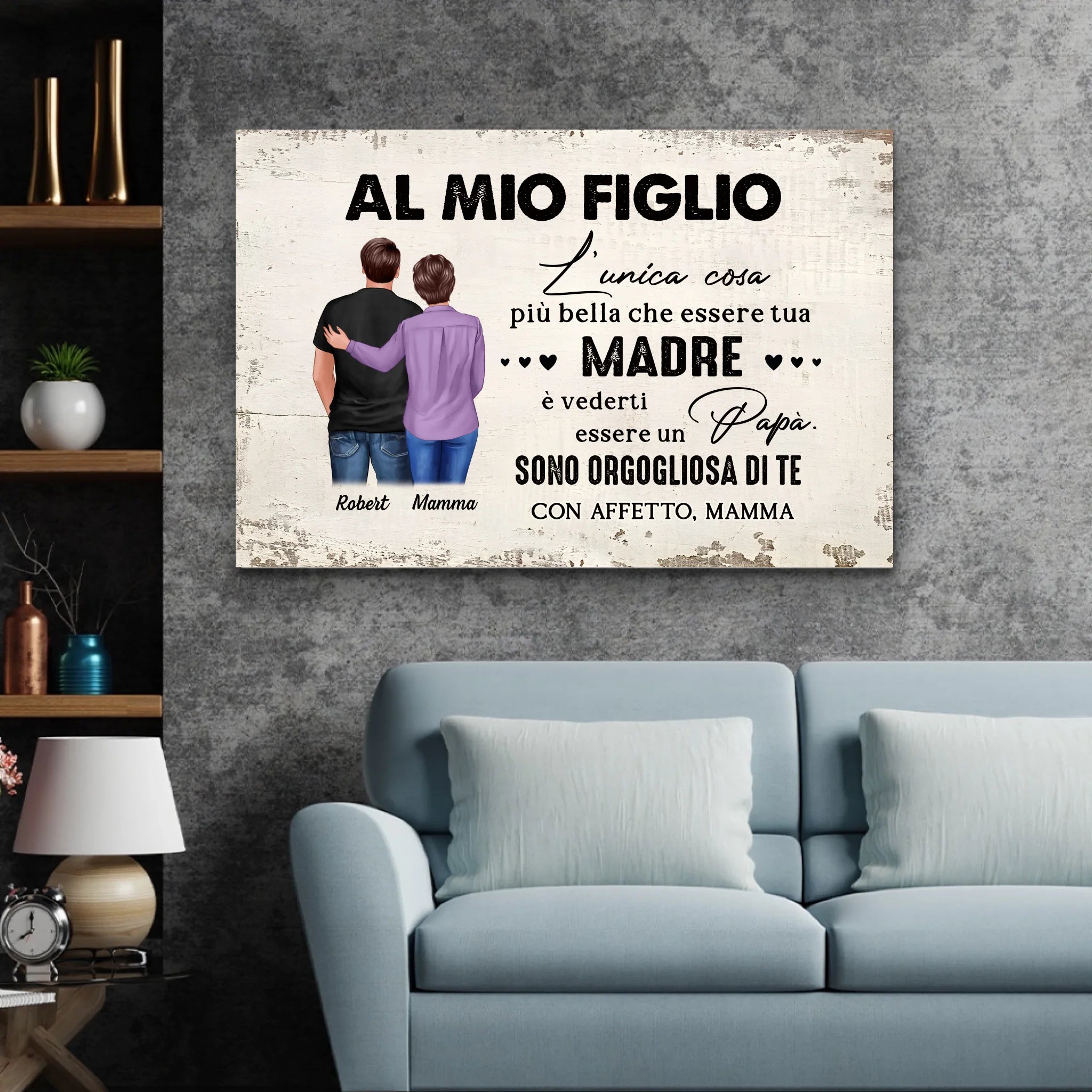 Tela personalizzata “Da madre a figlio - regalo per la festa del papà”