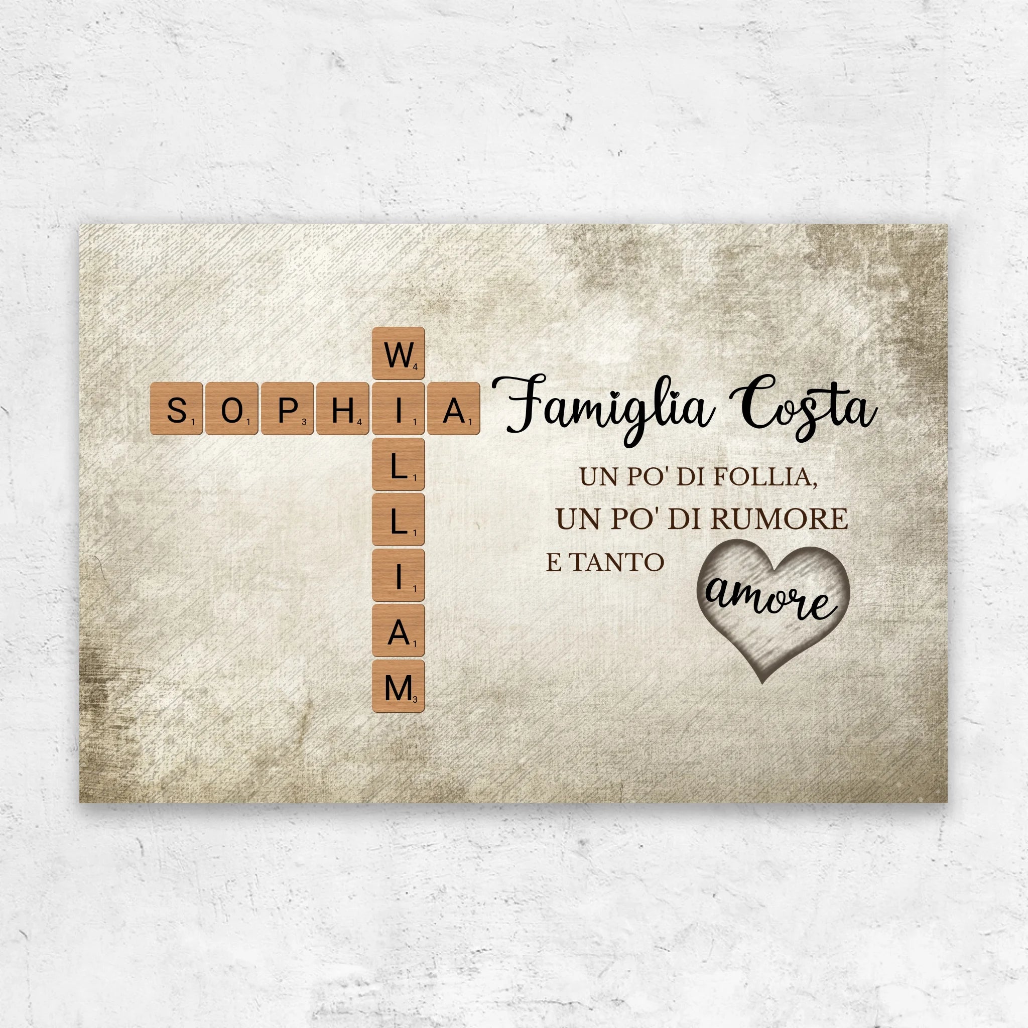 Tela personalizzata "Un po' di follia, un po' di rumore e tanto amore - Cruciverba"