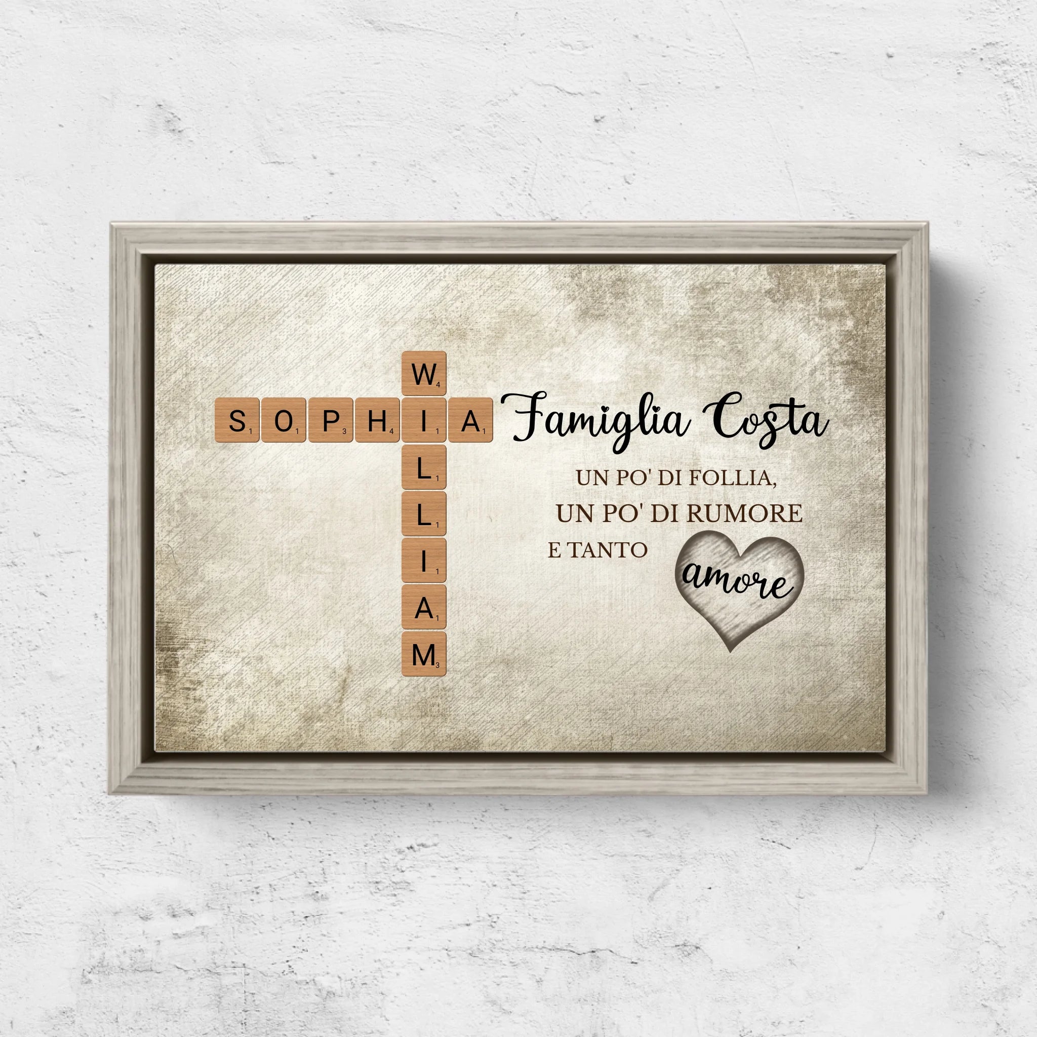 Tela personalizzata "Un po' di follia, un po' di rumore e tanto amore - Cruciverba"