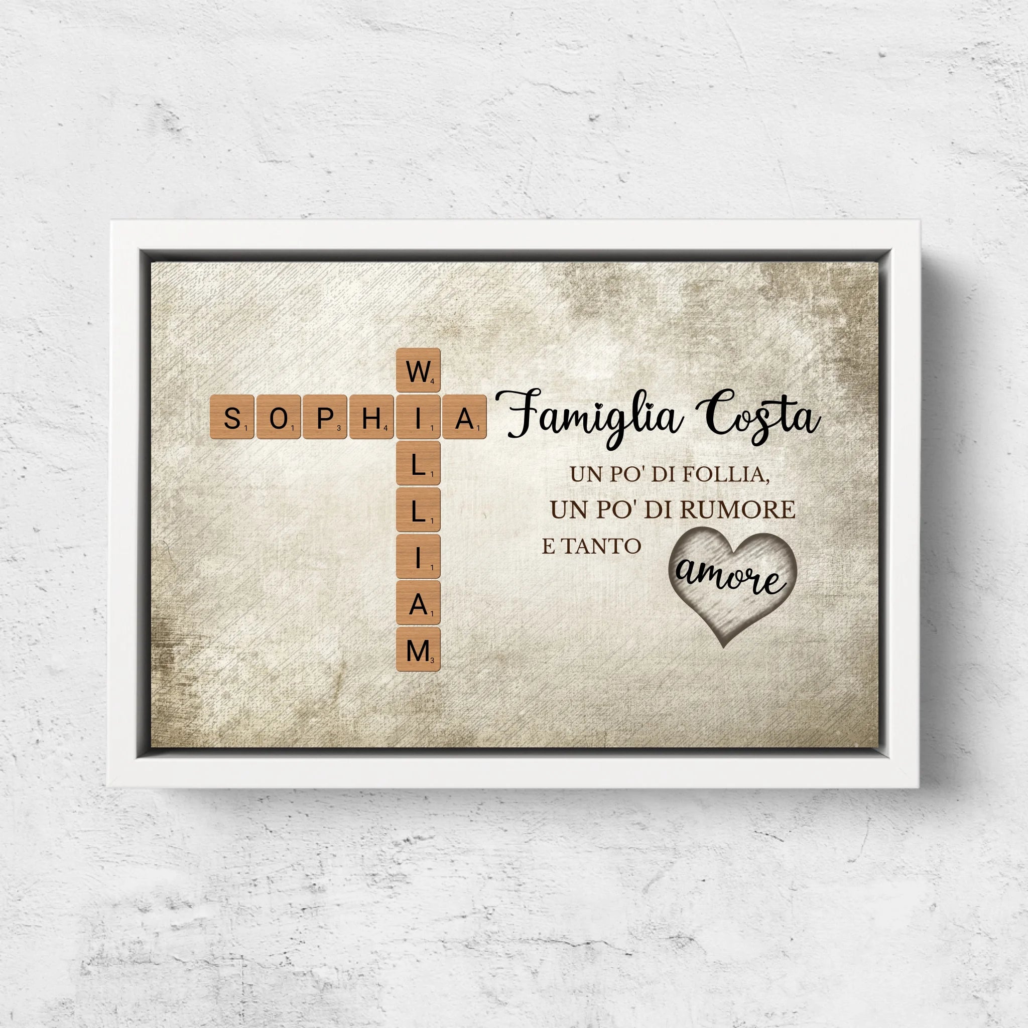 Tela personalizzata "Un po' di follia, un po' di rumore e tanto amore - Cruciverba"