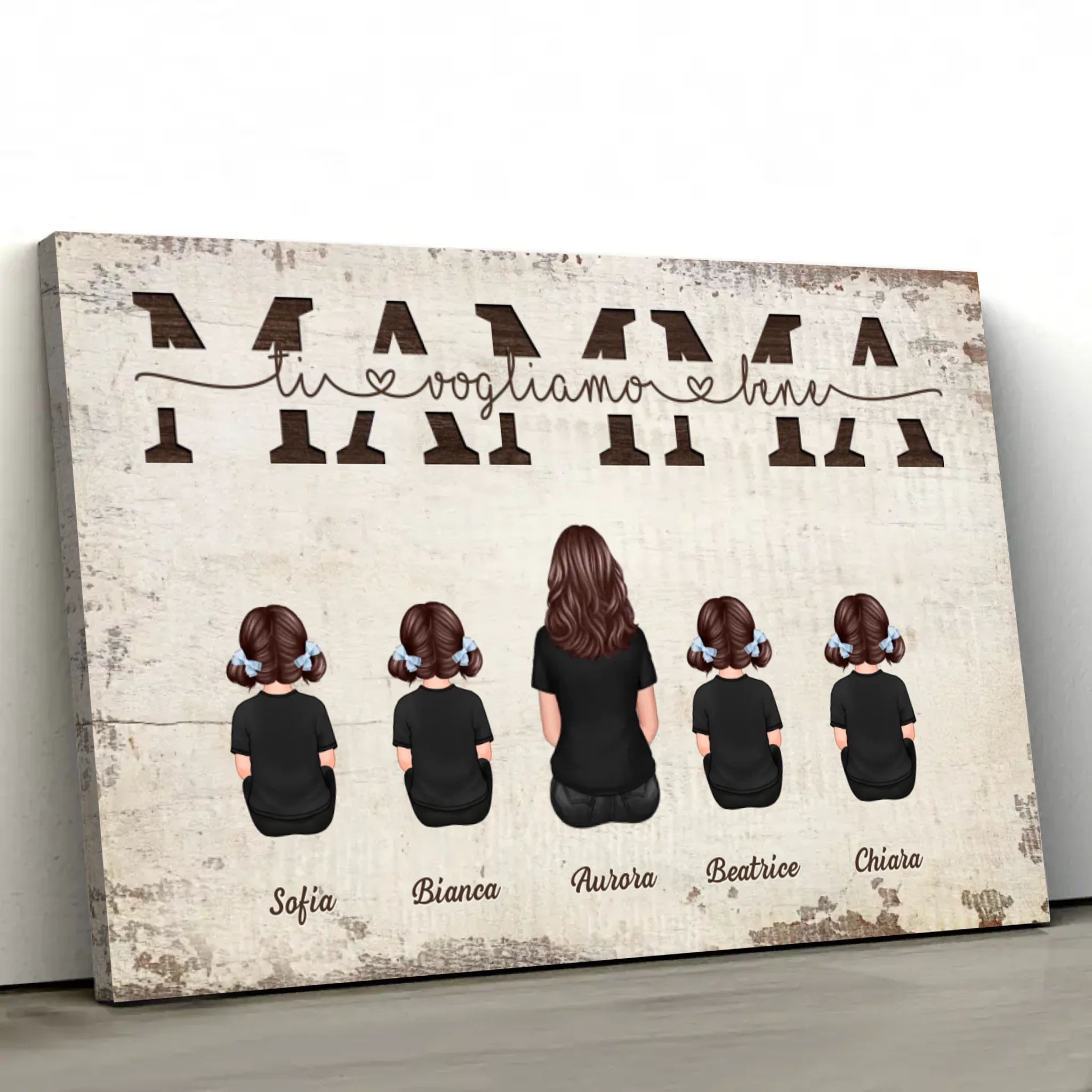 Tela personalizzata “Mamma, ti vogliamo bene - Con i membri della famiglia”