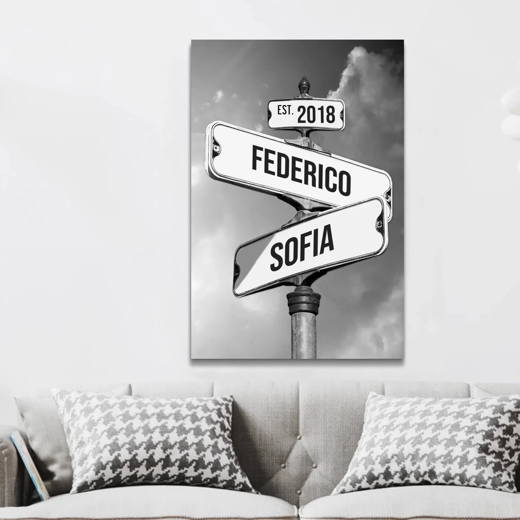 Tela personalizzata "Cartello stradale vintage per coppie"