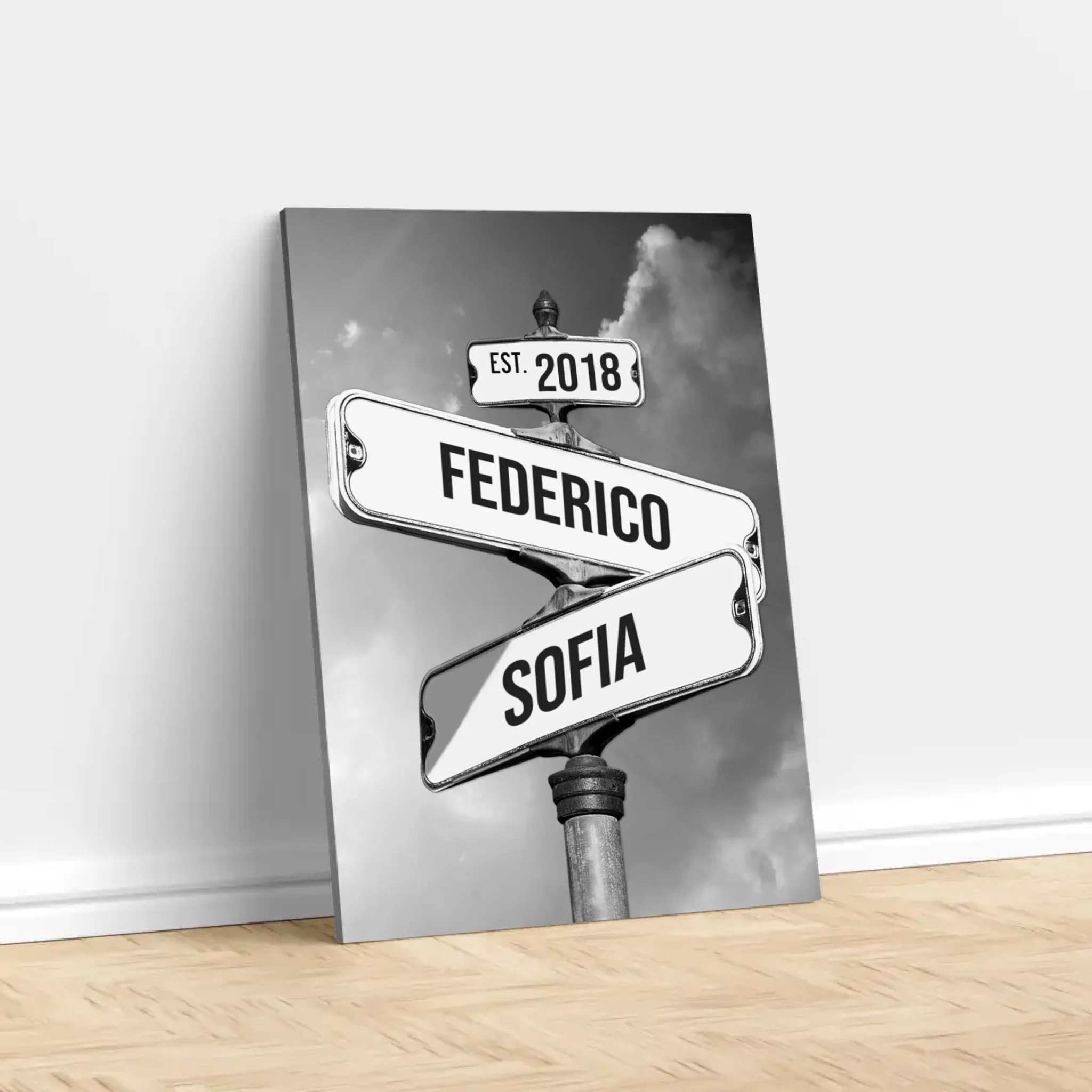 Tela personalizzata "Cartello stradale vintage per coppie"