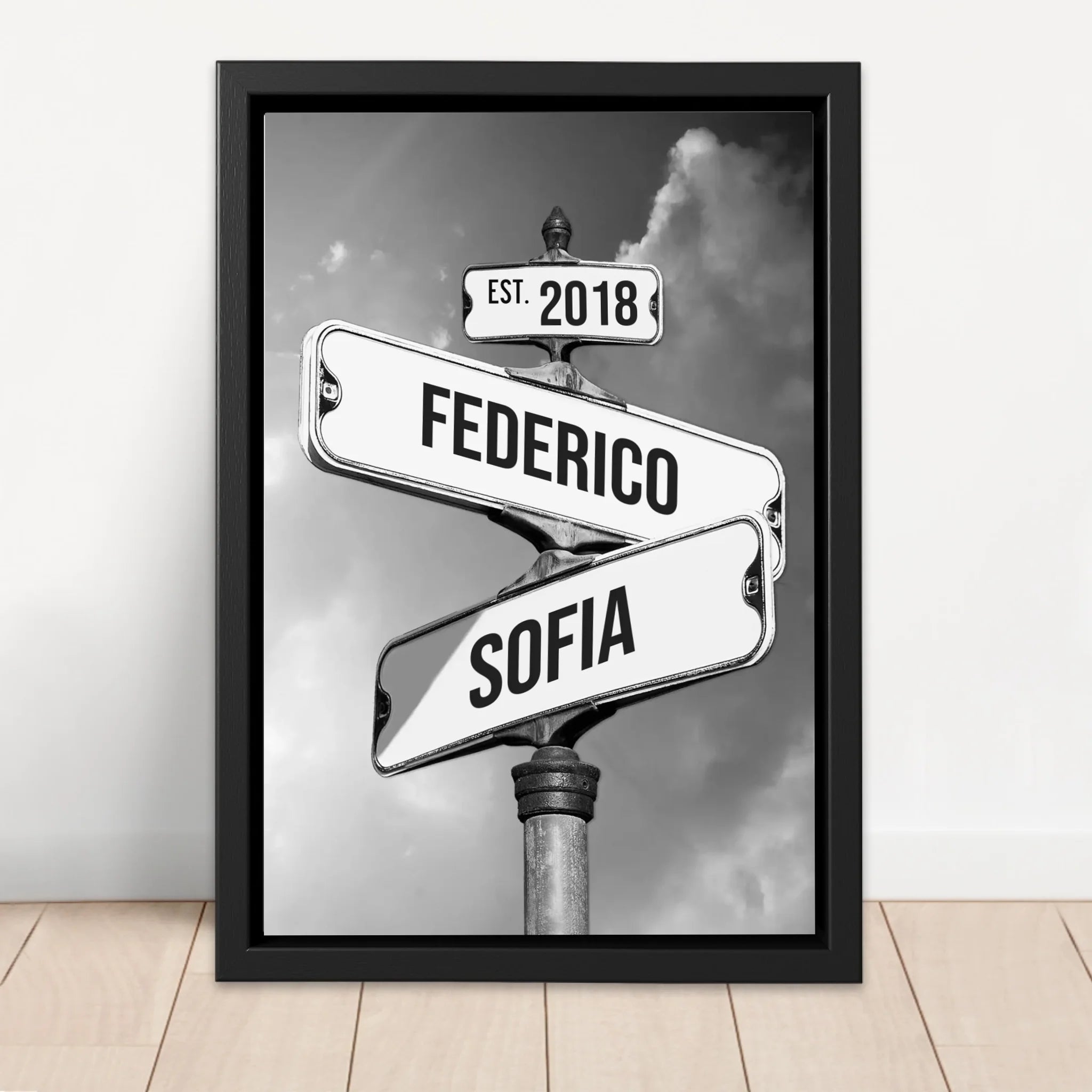 Tela personalizzata "Cartello stradale vintage per coppie"