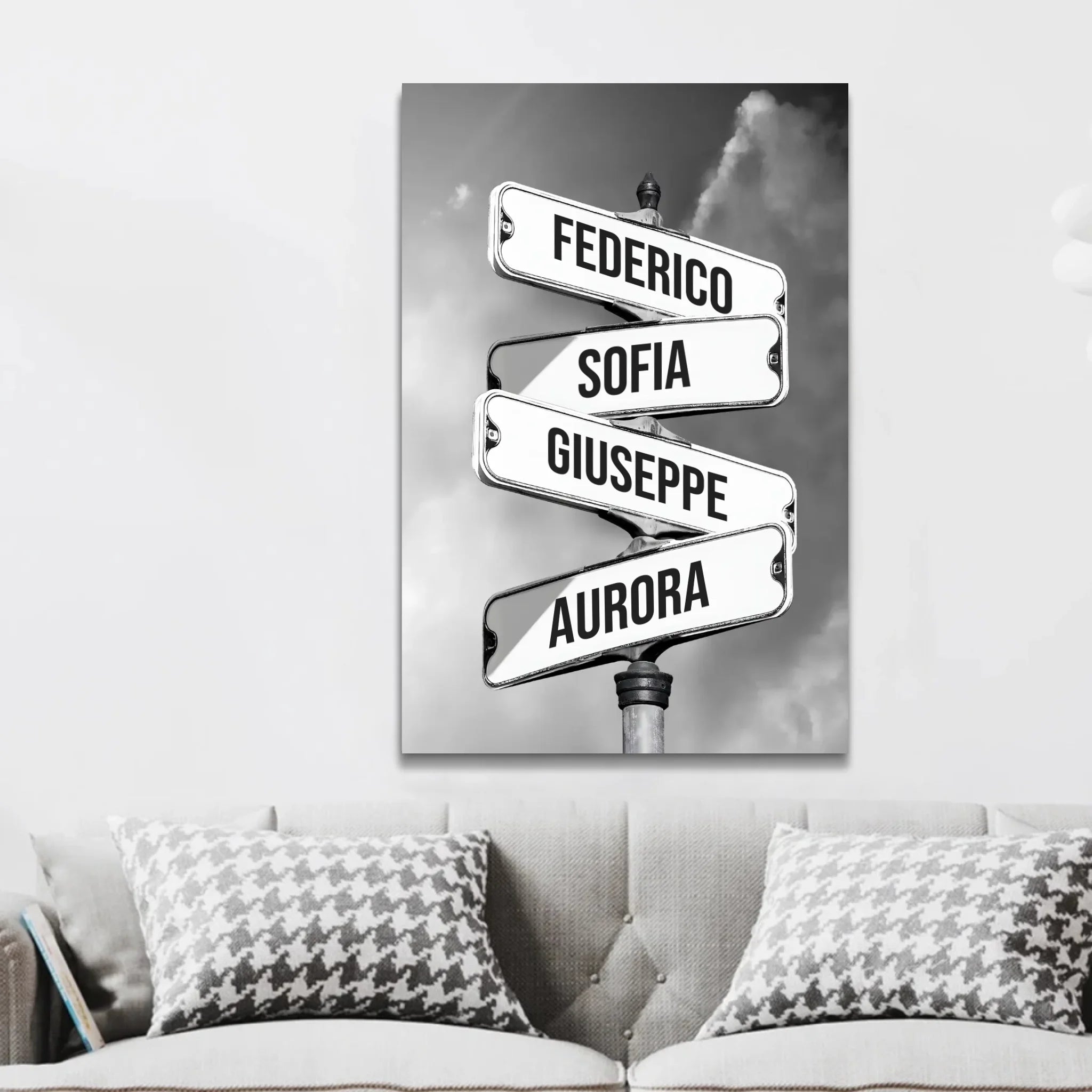 Tela personalizzata "Segnale stradale vintage per famiglie"