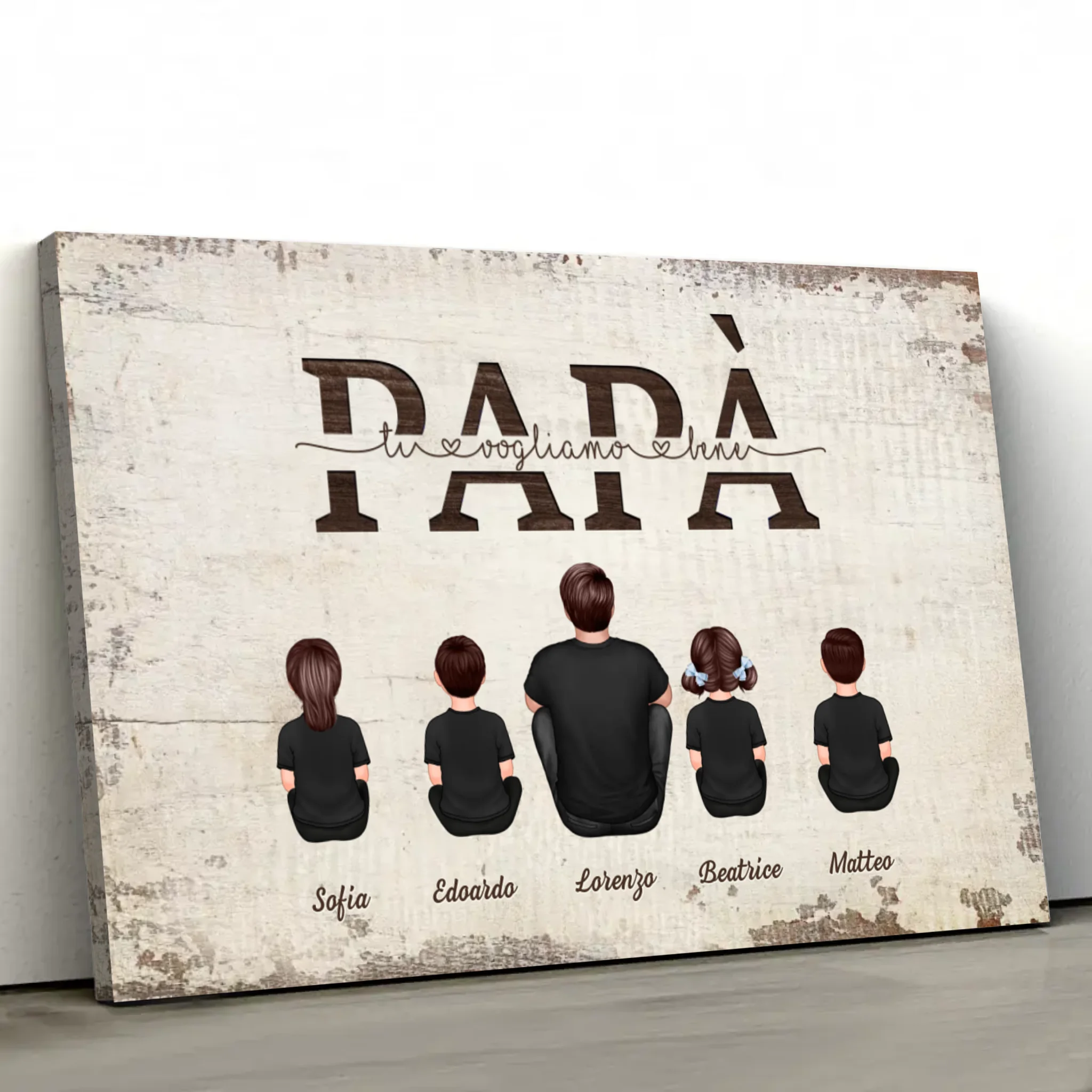 Tela personalizzata “Papà, ti vogliamo bene - Con i membri della famiglia”