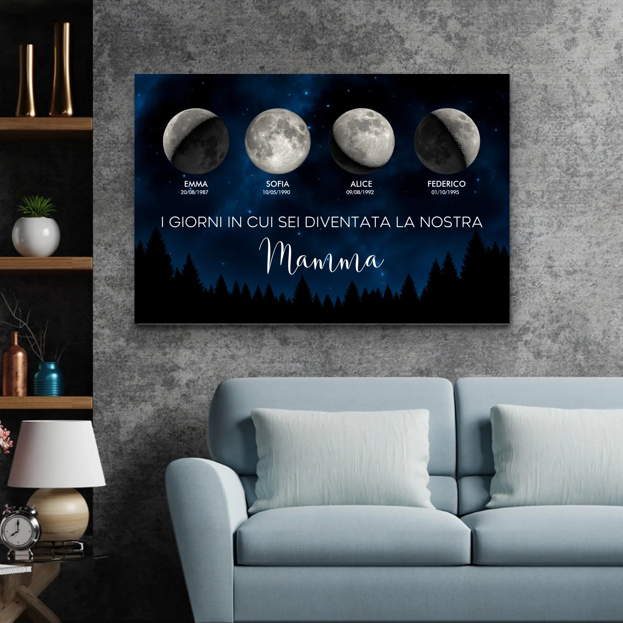 Tela personalizzata "Fase lunare - I giorni in cui sei diventata nostra madre"