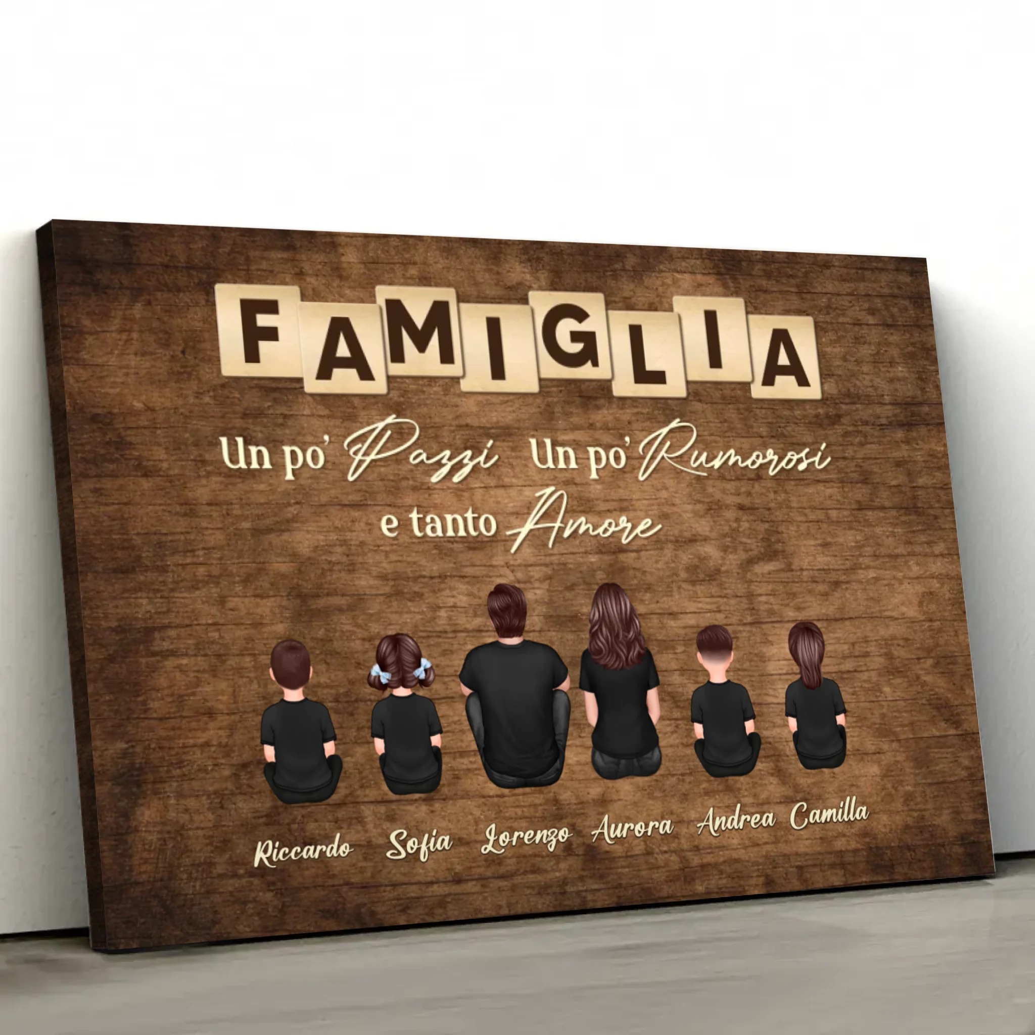 Tela personalizzata "Famiglia, follia, chiasso e tanto amore"